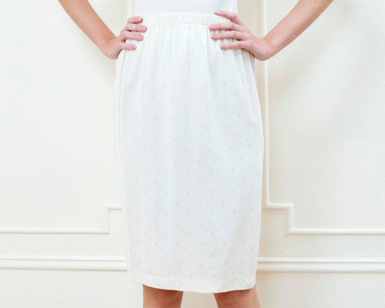 70s ivory midi skirt small off white elastic waist pencil skirt image 2