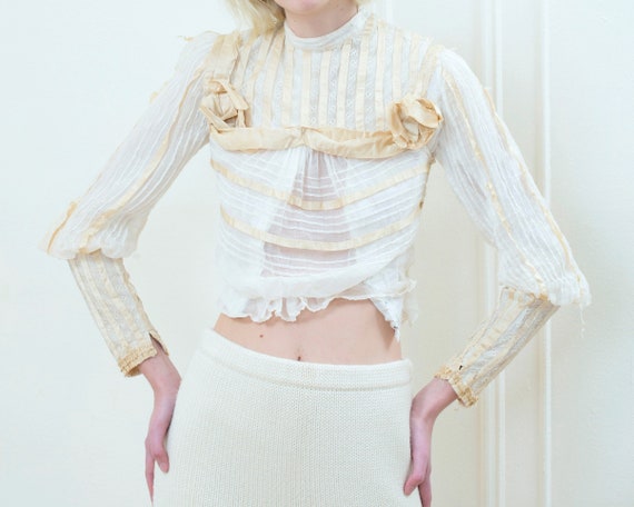 edwardian cream ivory blouse xxs xs | rare antiqu… - image 1