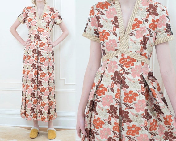 70s orange gown | gold metallic evening dress | fl