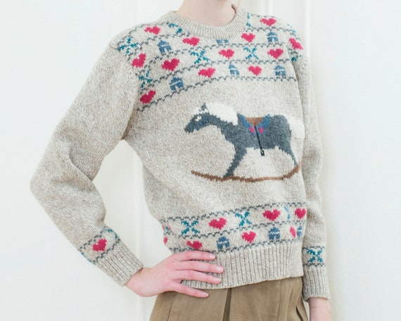 vintage intarsia wool sweater | rocking horse swe… - image 2