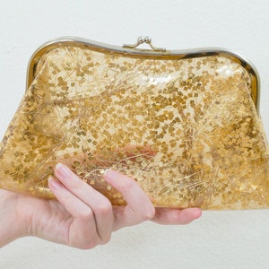 gold clutch 70s see through glitter clutch gold metallic clutch gold snap clutch gold plastic clutch purse sparkle clutch image 1