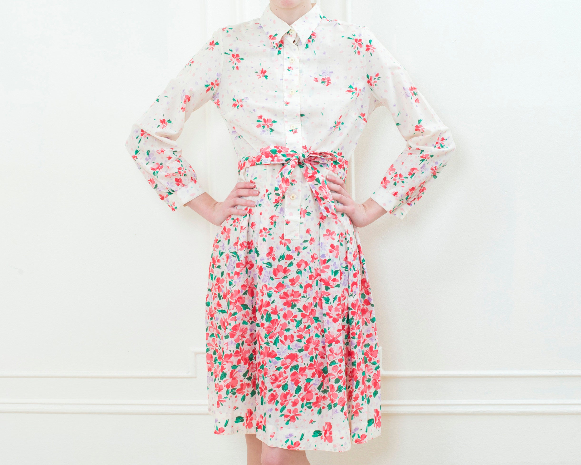 Lanvin Pre-Owned 1980s floral-print midi dress - Red