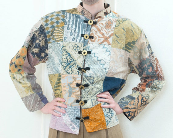 90s cotton patchwork nehru jacket | vintage rainb… - image 1