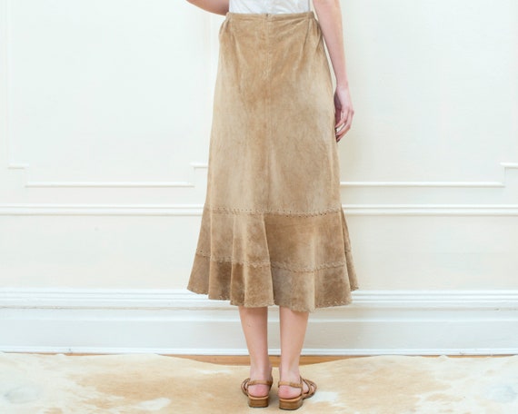 90s tan suede leather skirt | vintage beige whips… - image 4