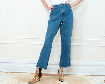 vintage bill blass frayed jeans | 80s bootcut flared jeans | frayed waist jeans | 34 waist jeans