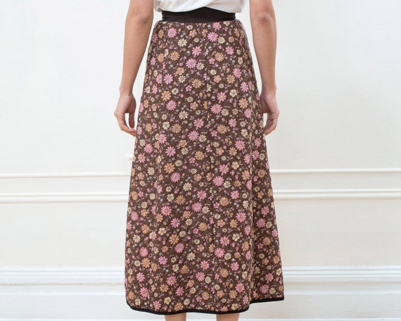 70s brown floral quilted midi skirt xs | flower p… - image 5