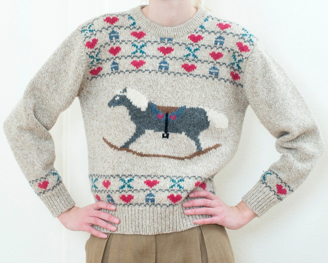 Vintage Intarsia Wool Sweater Rocking Horse Sweater Eddie - Etsy