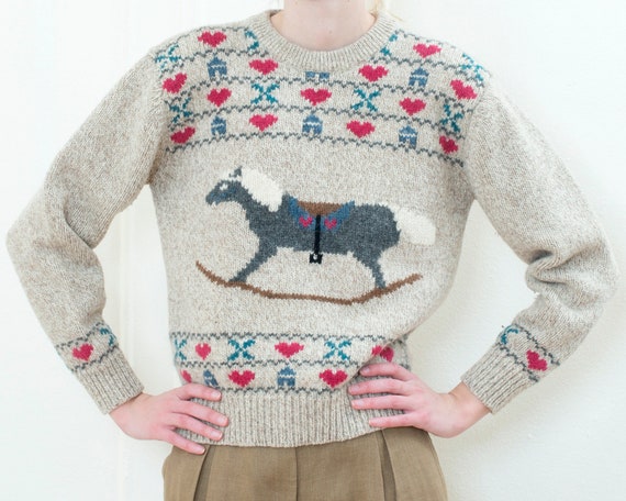 vintage intarsia wool sweater | rocking horse swe… - image 1