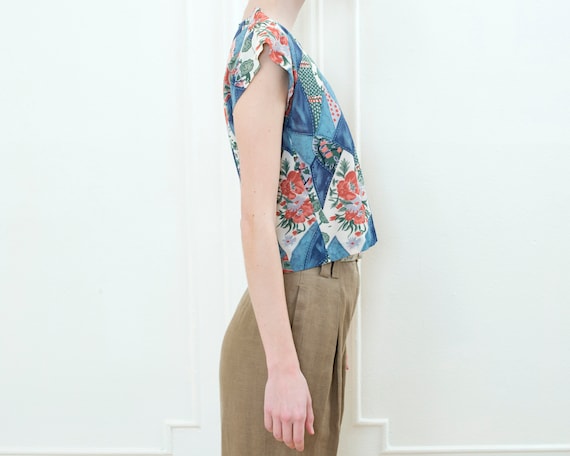 vintage patchwork print floral top | 70s boho hip… - image 3