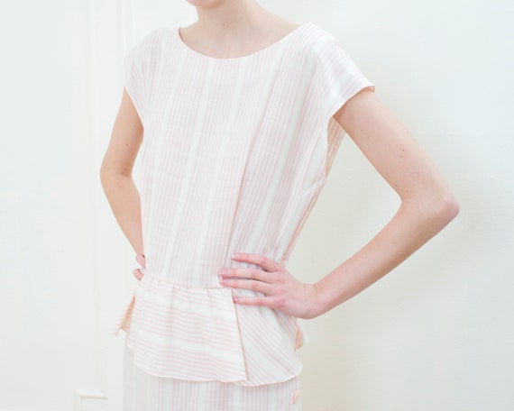 80s pink striped midi dress medium | cotton day d… - image 2