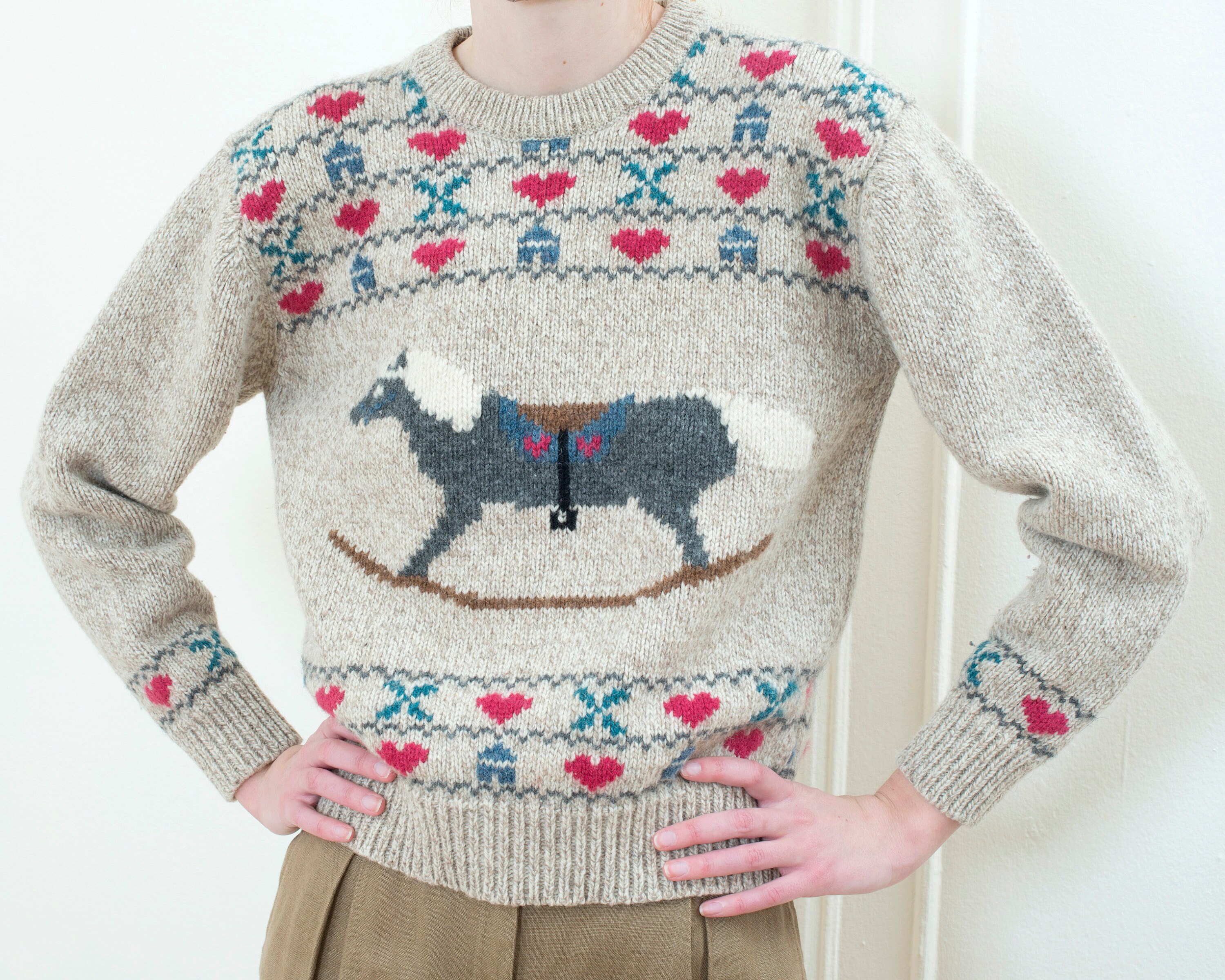Vintage Intarsia Wool Sweater Rocking Horse Sweater Eddie - Etsy