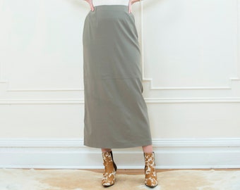 90s gray green maxi skirt medium | minimal maxi skirt | minimalist long skirt | olive green maxi skirt | floor length ankle grazing skirt