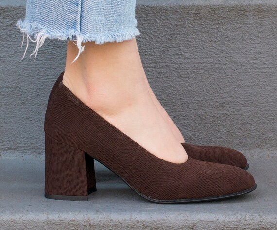 brown block heel pumps