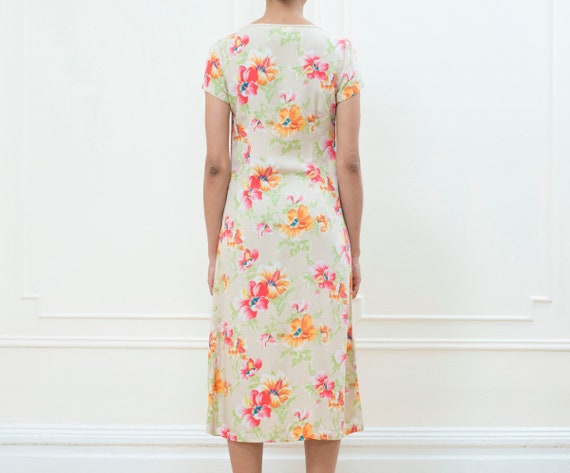 80s tan floral midi dress xs extra small | tropic… - image 5