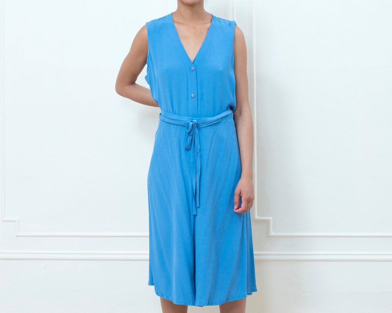 xl blue vest short set minimal bright blue matching set 90s blue 2 piece gaucho shorts set romper set minimalist summer suit