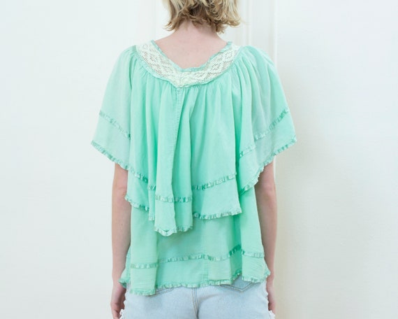 90s mint green ruffle blouse | lace collar tiered… - image 6