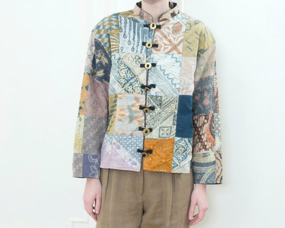 90s cotton patchwork nehru jacket | vintage rainb… - image 3