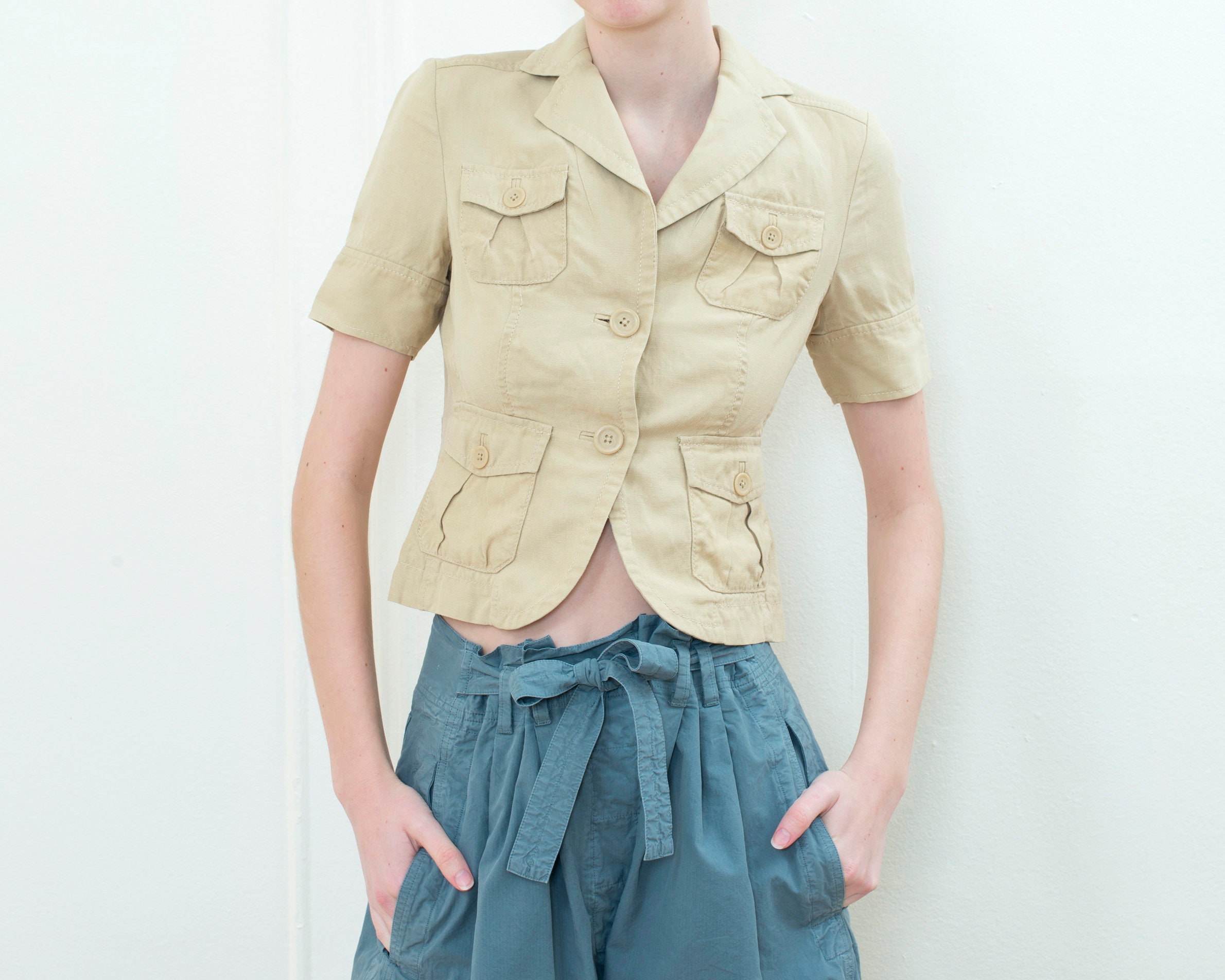 khaki short sleeve jacket