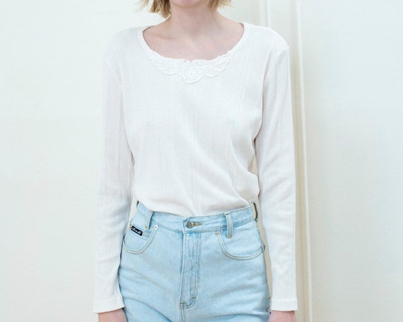 90s off white cotton ribbed tshirt | ivory lace co