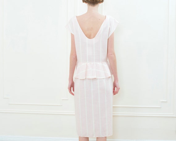 80s pink striped midi dress medium | cotton day d… - image 6