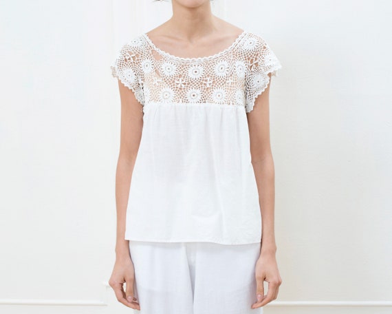 vintage edwardian white lace cotton blouse | croch