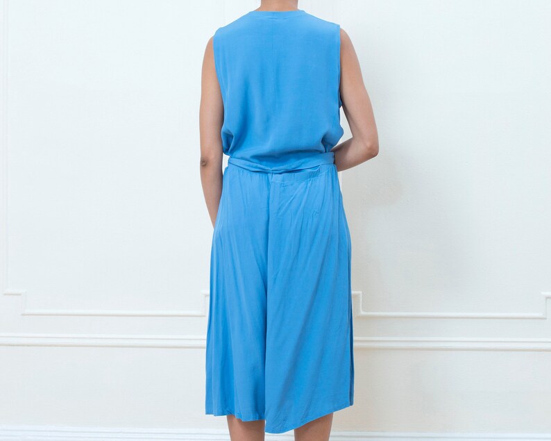 xl blue vest short set minimal bright blue matching set 90s blue 2 piece gaucho shorts set romper set minimalist summer suit