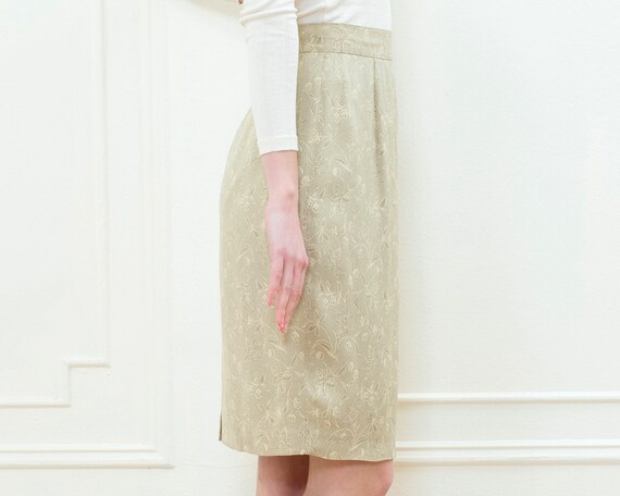 80s sage green floral pencil skirt small | 27 wai… - image 3