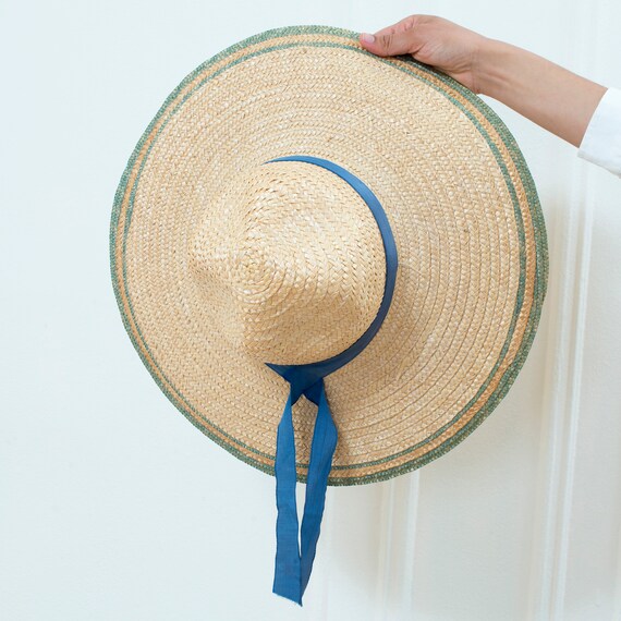 80s straw sun hat | woven raffia wide brim hat | … - image 2