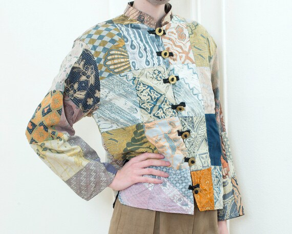90s cotton patchwork nehru jacket | vintage rainb… - image 4