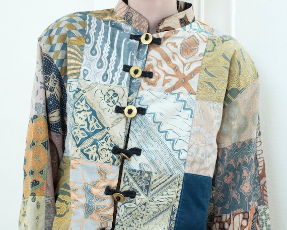 90s cotton patchwork nehru jacket | vintage rainb… - image 2