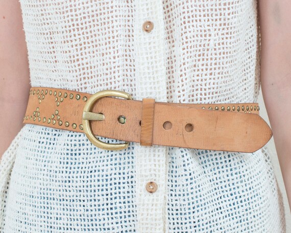70s studded tan leather belt 31 waist