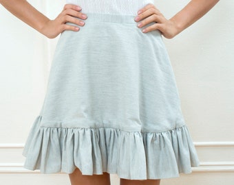 90s gray ruffle mini skirt | 28 waist ruffled flannel high waist a line skirt