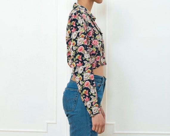 floral crop top small | 90s flower print blouse |… - image 4