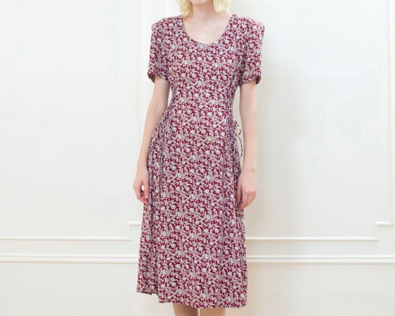 90s burgundy floral maxi dress | flower print grun