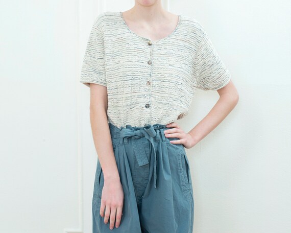 cotton short sleeve cardigan sweater