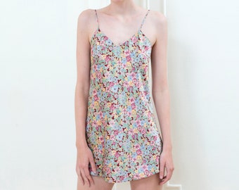 90s grunge rainbow floral mini slip dress