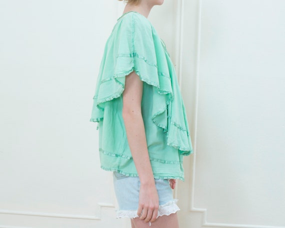 90s mint green ruffle blouse | lace collar tiered… - image 5