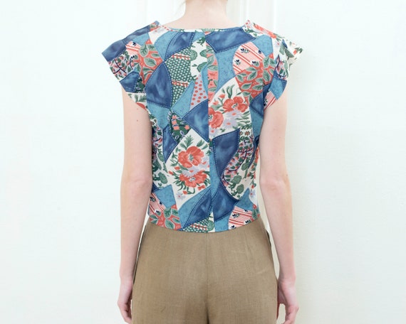 vintage patchwork print floral top | 70s boho hip… - image 4