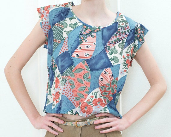 vintage patchwork print floral top | 70s boho hip… - image 1