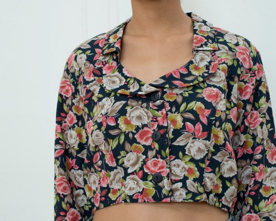 floral crop top small | 90s flower print blouse |… - image 2