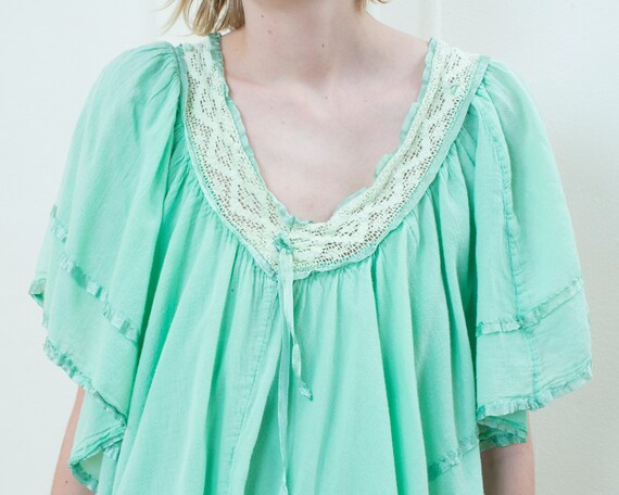 90s mint green ruffle blouse | lace collar tiered… - image 2