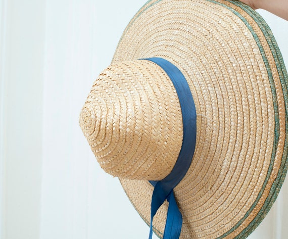 80s straw sun hat | woven raffia wide brim hat | … - image 3