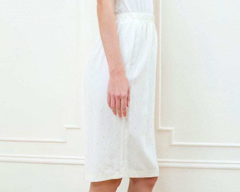 70s ivory midi skirt small off white elastic waist pencil skirt image 3