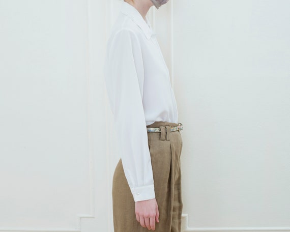 80s white blouse | pleated lace collar button dow… - image 3