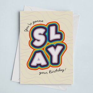 Customizable Gay Birthday Card - Funny Rainbow Birthday Card for Him, Slay Birthday