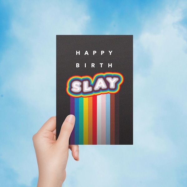 Colorful LGBT Birthday Card - Funny Gay Gifts, Rainbow Greeting, LGBTQ Celebration, Proud and Happy Bday