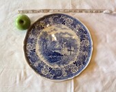 Vintage French large serving plate, Villeroy and Boch, blue and white French vintage 13 inch plate. Serving plate. Country scene plate.