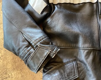 Free Shipping ! Vintage French Firefighters Leather Jacket