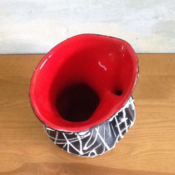 1950's Vase. Black and White Vase With Red Interior. Large Etsy