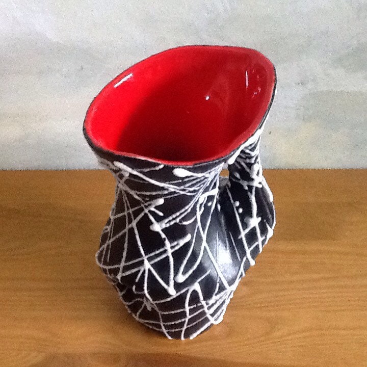 1950's Vase. Black and White Vase With Red Interior. Large Etsy